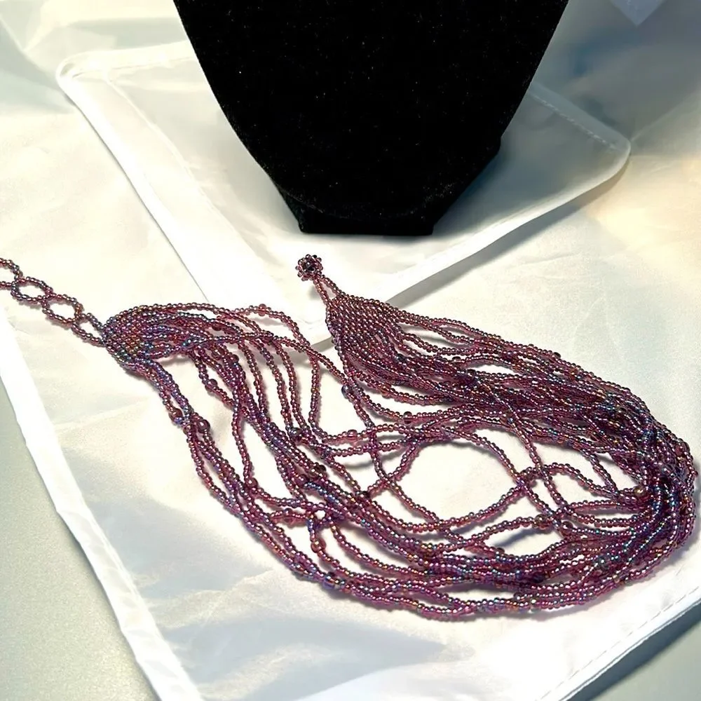 Iridescent purple seed bead 12-strand choker - handmade statement piece